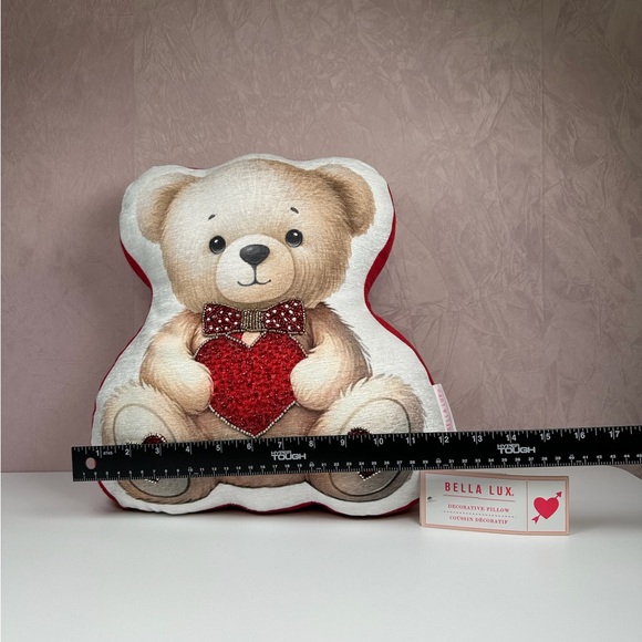 Bella Lux Heartfelt Valentines Teddy Bear Pillow - Red and White - Picture 4 of 10